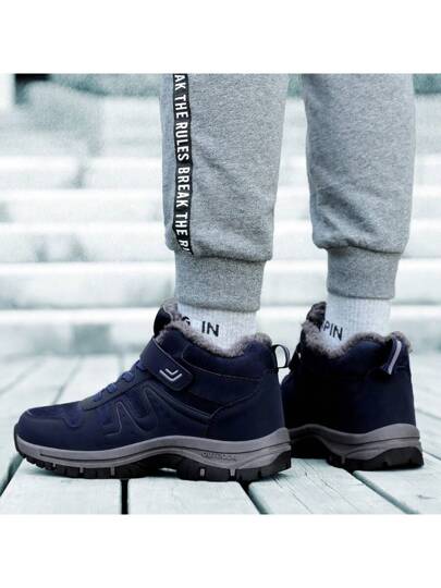 بوت رجالية شتوية من الجلد المخملي مقاومة للماء، بوت تسلق وصيد، بوت خارجية دافئة للركض والتنزه، بوت يتم ربطها بالأربطة، متحدة الجنس