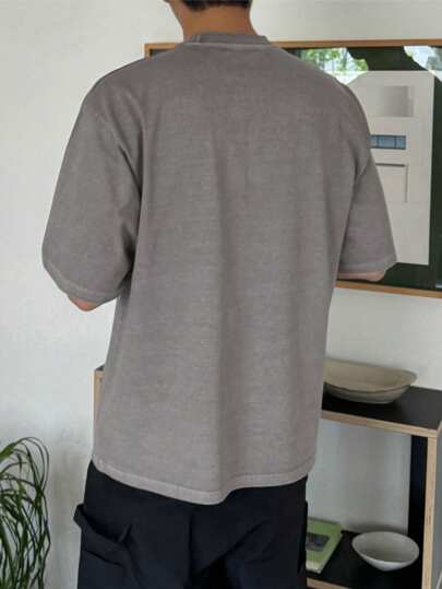 DAZY تي شيرت رمادي كاجوال للرجال بطباعة حرف، صيفي