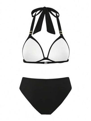 طقم تانكيني حريمي Swim Vcay 2 قطعة من البكيني للنساء بتصميم عنق الحلقة وألوان سادة، ملابس سباحة أنيقة وراحة للعطلات