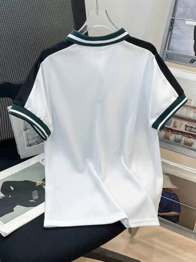 SHEIN قميص بولو قصير الأكمام للأولاد المراهقين، يناسب الارتداء اليومي والدراسة والرياضة في فصلي الربيع والصيف