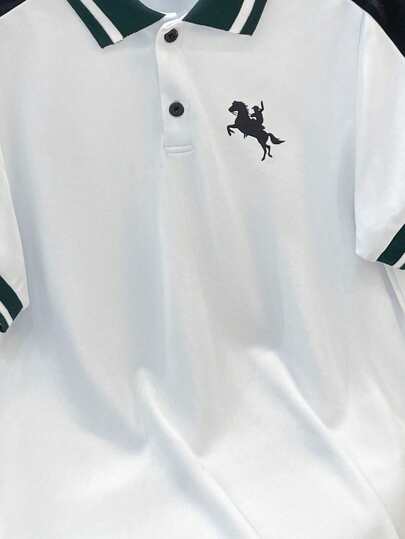 SHEIN قميص بولو قصير الأكمام للأولاد المراهقين، يناسب الارتداء اليومي والدراسة والرياضة في فصلي الربيع والصيف