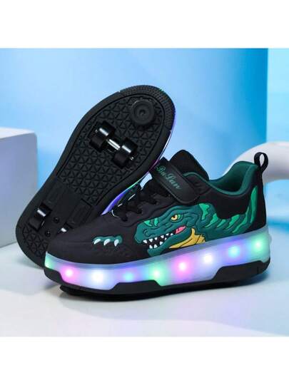 زوج من أحذية التزحلق المزودة ب- 4 عجلات وأضواء LED مع فرامل، للرجال والنساء لجميع الفصول، أحذية رياضية كاجوال عالية القمة للتزلج الخارجي للمراهقين والطلاب والبالغين والأزواج