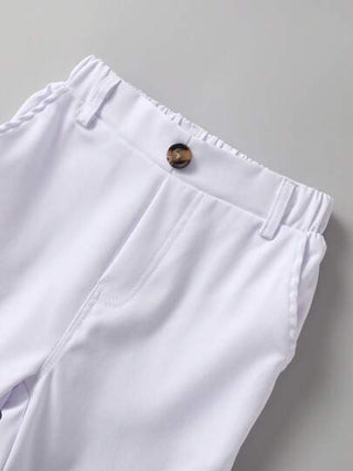 SHEIN سراويل كاجوال لصبي لون أحادي بزر واحد للديكور، جيوب مائلة، تصميم خصر مطاطي، مناسب للارتداء اليومي، السفر، الحفلات، العطلات، موضة متنوعة
