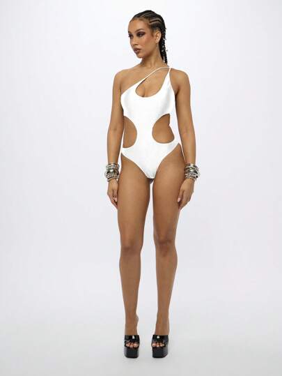 مايوه حريمي قطعة واحدة SUMWON WOMEN ملابس سباحة أحادية الكتف غير متماثلة بتصميم قص أحادي الكتف للشواطئ والعطلات الصيفية وحفلات المسابح والرحلات البحرية بتصميم مميز لساق عالي