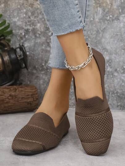 أحذية نسائية مسطحة مصنوعة من الأصواف، مريحة برؤوس مربعة، أحذية كاجوال، قابلة للتنفس مناسبة لفصلي الربيع والخريف، أحذية مناسبة للأمهات