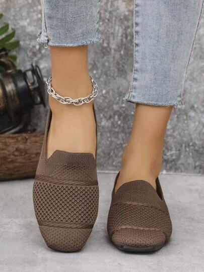 أحذية نسائية مسطحة مصنوعة من الأصواف، مريحة برؤوس مربعة، أحذية كاجوال، قابلة للتنفس مناسبة لفصلي الربيع والخريف، أحذية مناسبة للأمهات