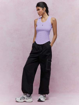 MISSGUIDED خزان قمصان قطني ذو حافة مموج، أساسي للتدريب الرياضي والجيم واللياقة البدنية، بدون أكمام، للركض والتمرين واليوغا، رياضي صيفي، ظهر متفصل والحافة منحنية ضرورية