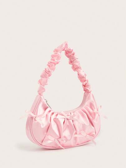 قطعة واحدة شنطة مزينة بطبعة سحابات متدلية تحت الذراع للفتيات مع فيونكة على الكتف الواحد