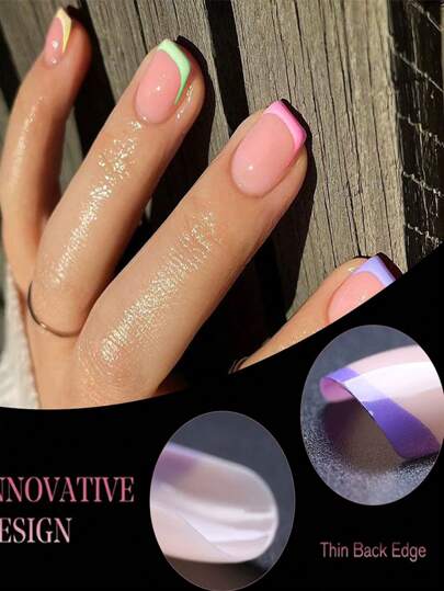 مجموعة 240 قطعة من أظافر مستعارة مربعة قصيرة فرنسية، 5 ألوان ملونة بتدرج الوردي، أظافر مستعارة قصيرة مربعة لامعة، أظافر أكريليك مثالية كهدية للفتيات الصغار