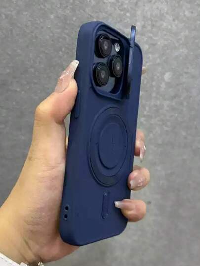 قطعة واحدة غطاء هاتف مغناطيسي لامع بسلسلة قصيرة وحامل كاميرا، مناسب لهواتف آيفون 16، 15، 14، 13، 12، 11 برو ماكس بلس، غلاف خلفي من السيليكون الناعم