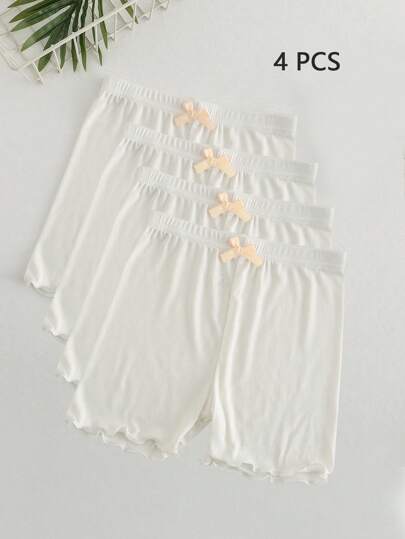 4 قطع/عبوة شورتات بخطوط للفتيات والأطفال والأطفال الصغار مزينة بالكشكشة، شورتات بيضاء بسيطة للعفة، سروال داخلي مزين بالفيونكة، ملابس داخلية أنيقة عملية للاستخدام اليومي، ناعمة ومريحة، مناسبة للطالبات مع البلوزات والتنانير والبناطيل، للعودة إلى المدرسة