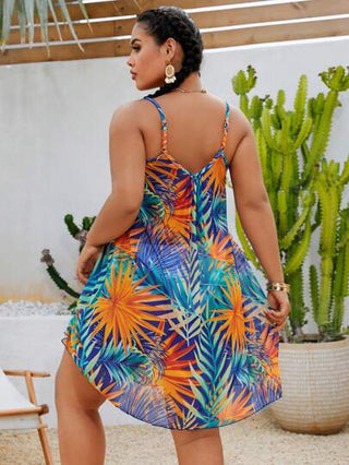 Swim Lushoire فستان إشبه سليب طبعة نباتات استوائية لمقاسات كبيرة للنساء