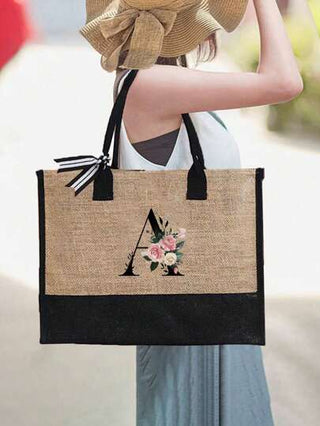 مجموعة 3 قطع لبنات تشمل: حقيبة شاطئ مع سحاب، قبعة شاطئ مع رسومات وحقيبة مكياج، جميعها بحرف من A-Z، حقيبة شاطئ مزينة بوشاح، قبعة شمس موجية للنساء باللون الكحلي، مناسبة لرحلات الشاطئ في الربيع والصيف وحفلات الزفاف الخارجية