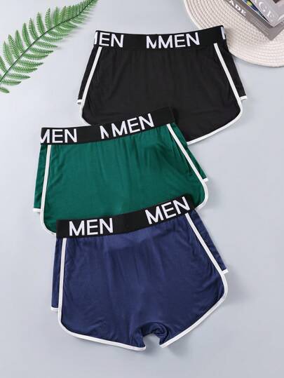 EasyFave 3 حزمة من سراويل داخلية بوكسر مريحة للرجال مزخرفة بأحرف مصنوعة من نسيج مرن الخصر