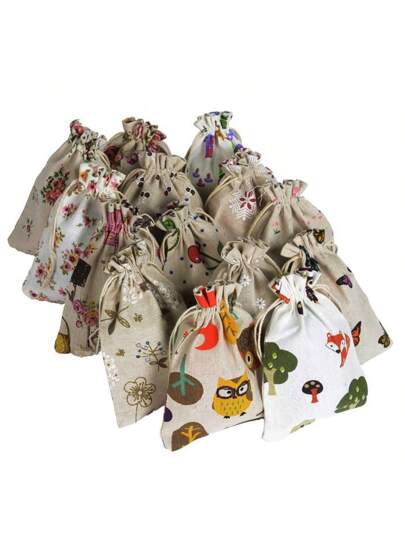 20 قطعة/عبوة، مقاسين، 22 تصميمًا مطبوعًا على أكياس كتان قماش بسحاب، أكياس من القماش الخشن الخيش، يمكن استخدامها لتخزين الزهور والمجوهرات والهدايا والمستحضرات التجميلية والشموع والصابون والفنون والحرف اليدوية والملابس وغيرها من التعبئة، مناسبة لأعياد الميل