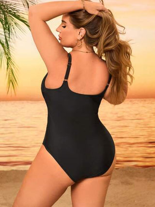 Swim Lushoire بدلة سباحة قطعة واحدة محبوكة باللون الأحادي للنساء المقاسات الكبيرة للعطلات