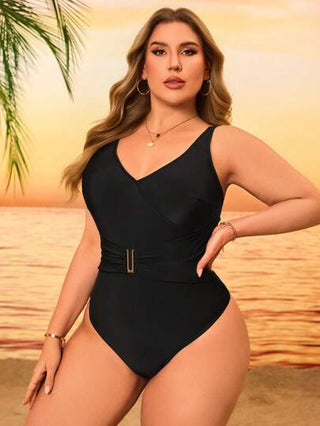 Swim Lushoire بدلة سباحة قطعة واحدة محبوكة باللون الأحادي للنساء المقاسات الكبيرة للعطلات