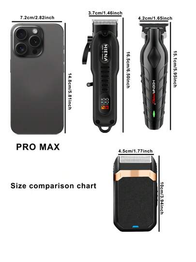 HIENA طقم ماكينة حلاقة وآلة حلاقة كهربائية محترفة ل- الرجال من هيينا، 3 قطع / 2 قطع / 1 قطعة، قابلة لإعادة الشحن عبر USB، لاسلكية، مزودة بشاشة LED، بطارية ليثيوم، آلة صغيرة، مناسبة لاستخدام الحلاق والمنزل، خيار هدية رائع للمناسبات