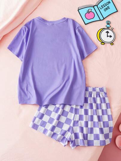 مايوه حريمي قطعة واحدة HELLO KITTY AND FRIENDS |  مجموعة بجامة مكونة من 2 قطعة شورت منقوش وتي شيرت كرتوني بنفسجي للفتيات المراهقات مناسبة للربيع والصيف