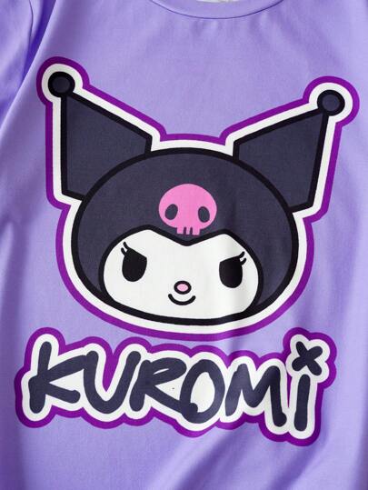 مايوه حريمي قطعة واحدة HELLO KITTY AND FRIENDS |  مجموعة بجامة مكونة من 2 قطعة شورت منقوش وتي شيرت كرتوني بنفسجي للفتيات المراهقات مناسبة للربيع والصيف