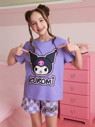 مايوه حريمي قطعة واحدة HELLO KITTY AND FRIENDS |  مجموعة بجامة مكونة من 2 قطعة شورت منقوش وتي شيرت كرتوني بنفسجي للفتيات المراهقات مناسبة للربيع والصيف