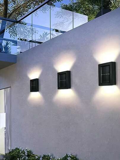 1قطعة/2قطعة/4قطعة أضواء حائط خارجية تعمل بالطاقة الشمسية بصمام ثنائي باعث للضوء، مصابيح حركة تعمل بالطاقة الشمسية مقاومة للماء، ديكور نوردي حديث للمنزل والحديقة والرواق، باللون الأسود