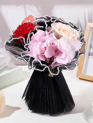 4 ياردات من الشبكة المتموجة المجعدة المطاطية مع حافة اللؤلؤ لتغليف الباقات والهدايا، أعمال يدوية لعيد الحب والأعياد والزفاف، لوازم زهري وتعبئة هدايا عيد الحب