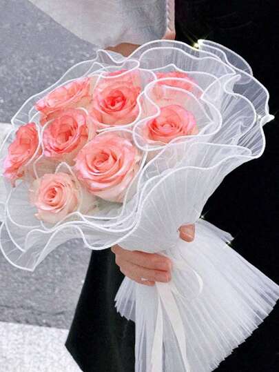 4 ياردات من الشبكة المتموجة المجعدة المطاطية مع حافة اللؤلؤ لتغليف الباقات والهدايا، أعمال يدوية لعيد الحب والأعياد والزفاف، لوازم زهري وتعبئة هدايا عيد الحب