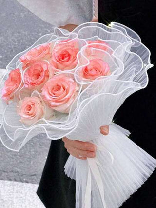 4 ياردات من الشبكة المتموجة المجعدة المطاطية مع حافة اللؤلؤ لتغليف الباقات والهدايا، أعمال يدوية لعيد الحب والأعياد والزفاف، لوازم زهري وتعبئة هدايا عيد الحب