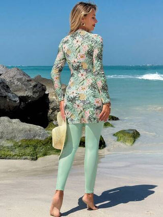 Swim Mulvari مجموعتان من البوركيني الطويل الأكمام ذو النمط الاستوائي والزهور للنساء,للربيع والصيف،لتغطية حريري طويل وأكمام للأنشطة الحرارية عند شاطئ البحر