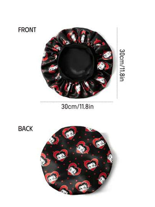 Betty Boop x SHEIN القبعة النسائية ذات الطبقتين المزودة المحدّثة، قبعة نوم بنقشة نقاط مطاطية عريضة من القماش الساتان، ناعمة ومريحة للاستخدام اليومي والنوم