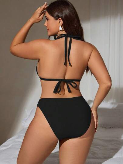 Swim Chiccia بيكيني ذو قطعتين لحجم كبير للنساء، بفتحة رقبة وظهر مكشوف مثلث الشكل