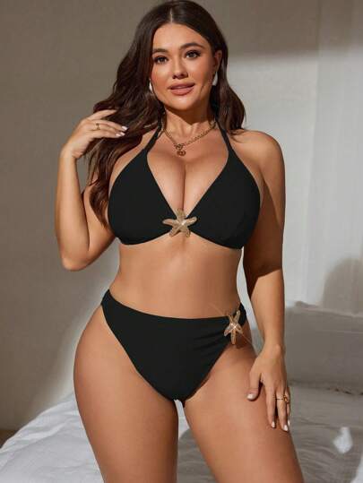 Swim Chiccia بيكيني ذو قطعتين لحجم كبير للنساء، بفتحة رقبة وظهر مكشوف مثلث الشكل