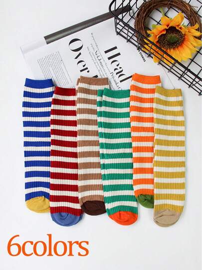 جوارب أطفال قطنية مخططة،مناسبة لأعمار 3-12 سنة لكل من الأولاد والبنات،مناسبة للخريف/الشتاء،جوارب ملونة