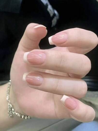 مجموعة من 10 قطع من فن الأظافر المصنوع يدويًا، فن ارتداء الأظافر، رقعة فن أظافر قصيرة باللون الوردي على الطراز الفرنسي، فن أظافر سريع