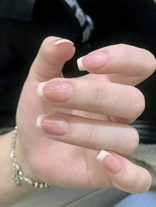 مجموعة من 10 قطع من فن الأظافر المصنوع يدويًا، فن ارتداء الأظافر، رقعة فن أظافر قصيرة باللون الوردي على الطراز الفرنسي، فن أظافر سريع