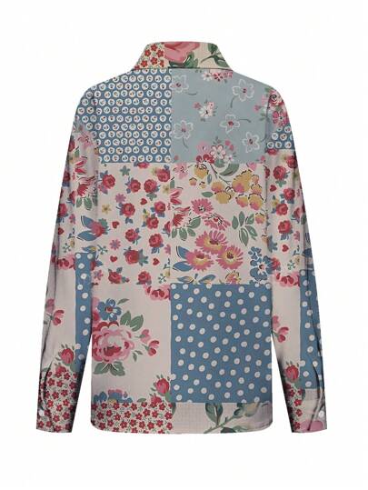 بلوزة نسائية طويلة الأكمام موضة طباعة الزهور للربيع والصيف وصول جديد, قميص بيت مريح فضفاض مرن أنيق بطابع الشارع