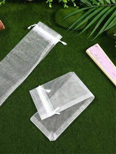 5/10/20/30 قطعة كيس هدايا من الأورجانزا بسحاب لحفظ المروحة اليدوية القابلة للطي ، أكياس التول ، أكياس هدايا مستطيلة ، أكياس تغليف حرفية للحفلات والزفاف وهدايا عيد الميلاد وعيد الميلاد الأول والأكياس الورقية الكرافت والأكياس الصغيرة