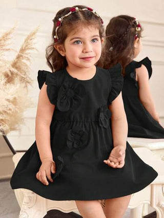 فساتين بيبي فستان صيفي وردي رقيق للأطفال البنات مزين بأزهار ثلاثية الأبعاد، بأكمام واسعة وذيل مكرر