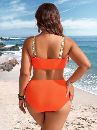 Swim Lushoire ملابس سباحة عشوائية البرنت ذات ذراعين منفصلة للنساء كبيرات الحجم، مجموعة 2 قطعة