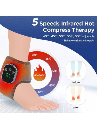 Hailicare داعم الكاحل الذكي - تسخين بالأشعة تحت الحمراء ب- 5 مستويات، تدليك اهتزازي ب- 3 مستويات، مؤقت ل- 30 دقيقة، تحكم في درجة الحرارة NTC للسلامة، تصميم قابل للتنفس ولا انزلاق