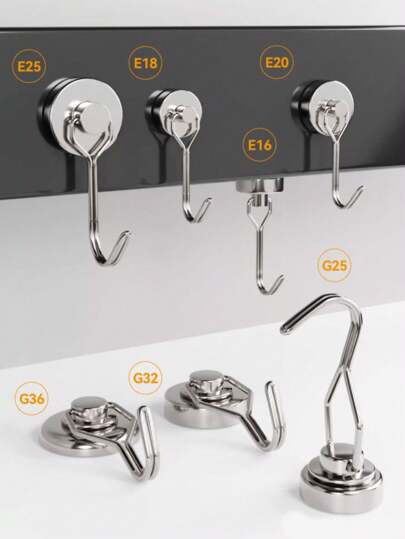 أثاث مكتبي 1 مجموعة خطاف مغناطيسي قابل للدوران 360 درجة، مغناطيس قوي 180 درجة بدون آثار للتثبيت على الحائط بدون مسامير، مناسب لتعليق أدوات المطبخ والمناشف والمستلزمات المدرسية والتخزين في الثلاجة وغرفة الخدمات