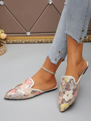 حذاء مريح مطرز بالترتر بتصميم إصبعي مدبب الشكل، زلاق بدون بطانة، مناسب للنساء في المقاسات 35-45، للتنسيق مع إطلالات الربيع والصيف والخريف