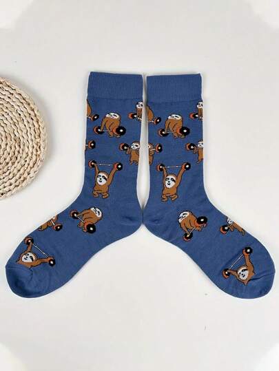 زوج من الجوارب المتوسطة للرجال بطباعة سلحفاة رياضية الوزن