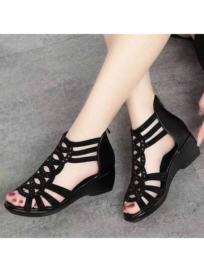 الصنادل ذات الكعب السميك عصري، صنادل كعب منصة متعددة الاستخدامات للخارج، صنادل كعب منصة عصرية للنساء،صنادل جلدية عالية مفتوحة الأصابع بقاعدة ناعمة، بوت كاحل نسائية مرصّعة بالراين، صنادل بكعب متوسط، صنادل مفتوحة مزودة بسحاب خلفي للسيدات