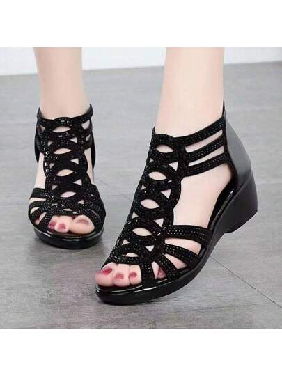 الصنادل ذات الكعب السميك عصري، صنادل كعب منصة متعددة الاستخدامات للخارج، صنادل كعب منصة عصرية للنساء،صنادل جلدية عالية مفتوحة الأصابع بقاعدة ناعمة، بوت كاحل نسائية مرصّعة بالراين، صنادل بكعب متوسط، صنادل مفتوحة مزودة بسحاب خلفي للسيدات