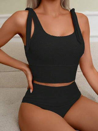 طقم تانكيني حريمي Swim Basics ملابس سباحة مكونة من توب وجزء سفلي للنساء باللون المشمشي، بخامة مطوية لأجازات الشاطئ، بأربطة رفيعة وحمالات، مثالية للصيف
