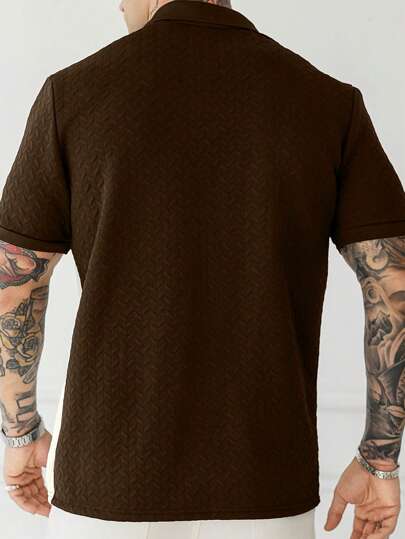 Manfinity Homme قميص بولو أكمام قصيرة للرجال، بأزرار مع نسيج متباين