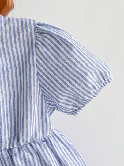 فساتين بيبي Cozy Pixies فستان للبنات الصغار بياقة دائرية وأكمام قصيرة منتفخة، مزين بفيونكة ثلاثية الأبعاد مع خصر مربوط