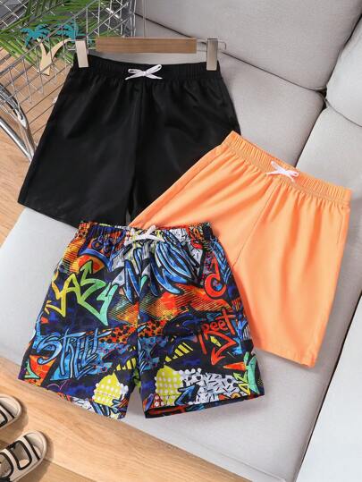مايوه أولادي 3 قطعة/مجموعة شورت كاجوال سبوربي مهترئ مصنوع من نسيج مبرم للأولاد المراهقين للاستخدام على الشاطئ